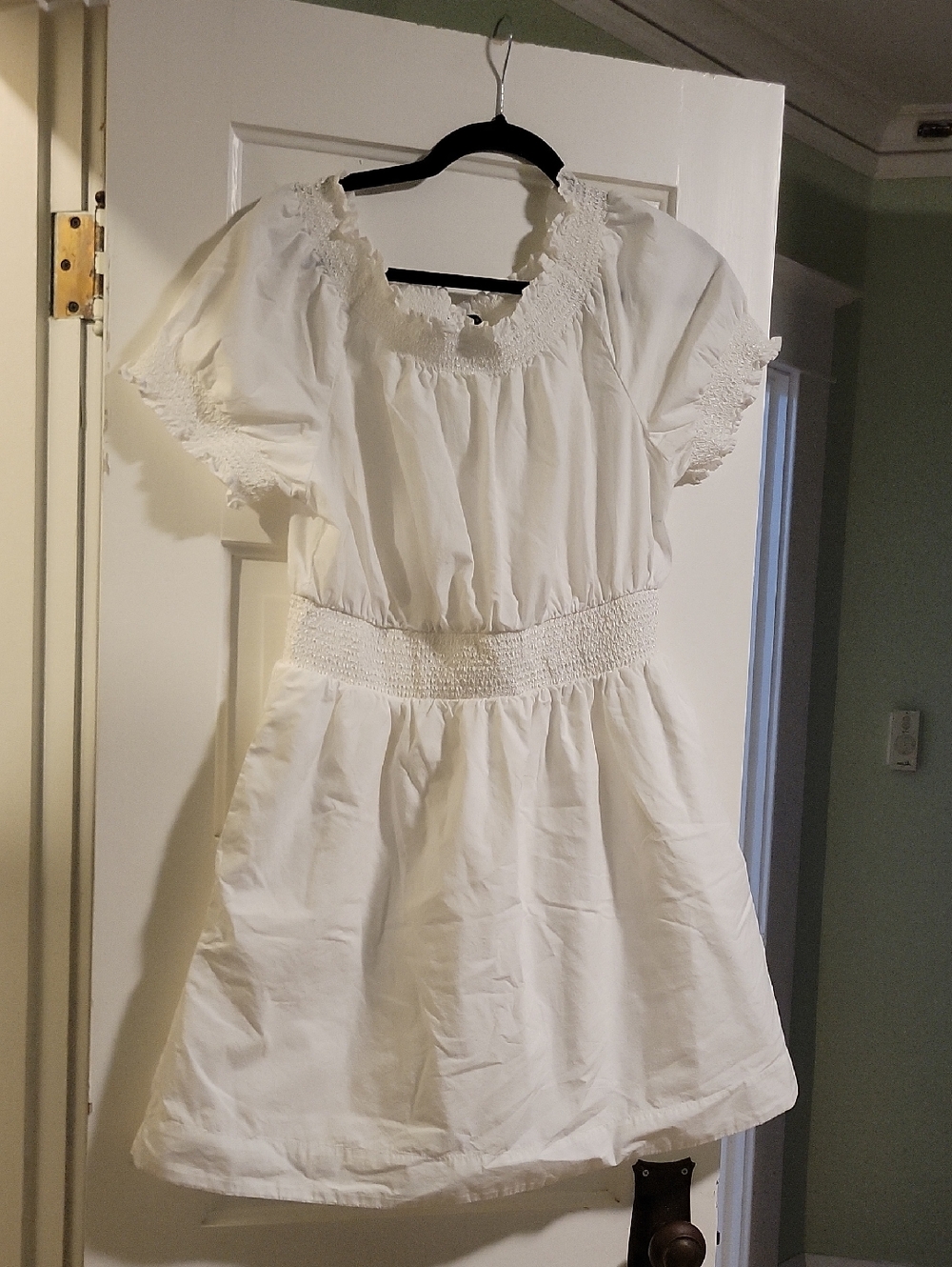 J. Crew White Smocked Ruched Peasant Dress - M